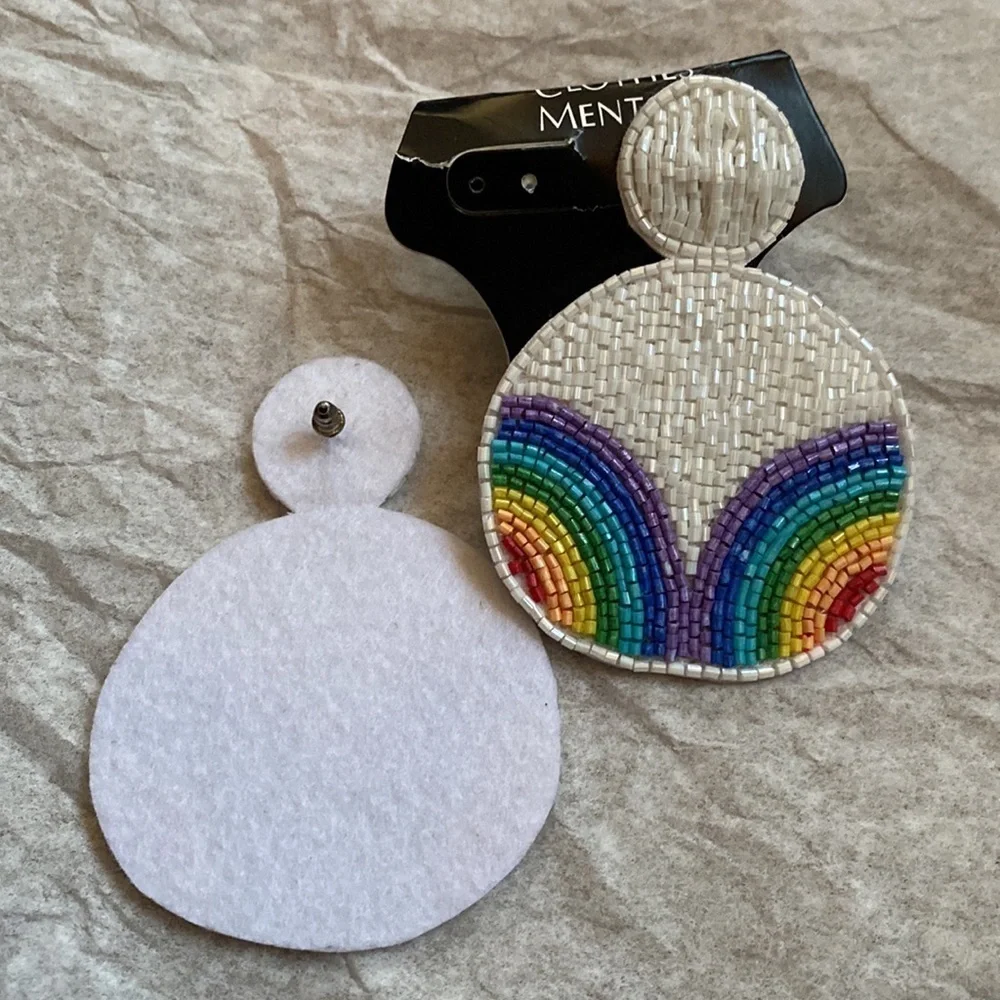 COLORFUL large beaded‎ rainbow circle post dangle drop earrings